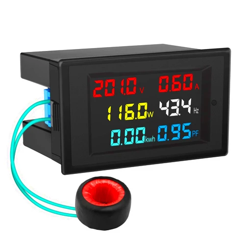 DROK AC Meter, AC 80-300V 100A Voltage Current Power Factor Frequency Electric Energy Monitor Ammeter Voltmeter Multimeter Tester 110V 220V Digital Color LCD Volt Amp Watt Detector Reader Panel