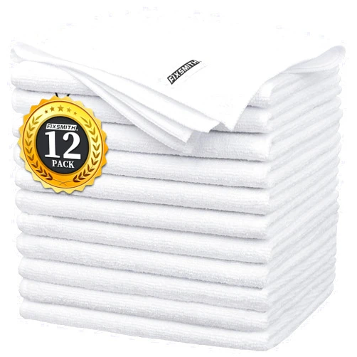 FIXSMITH White Microfiber Cleaning Cloth -Pack of 12, Highly Absorbent Cleaning Rags, 16