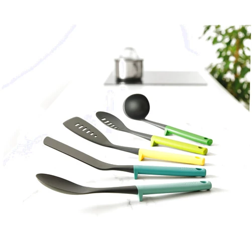 Joseph Joseph Duo 5-Piece Utensil Set with Integrated Tool Rests: Vibrant Set with Solid & Slotted Spoons, Turners, and Ladle, Hygienic Design, Heat-Resistant, Perfect for Hanging Storage