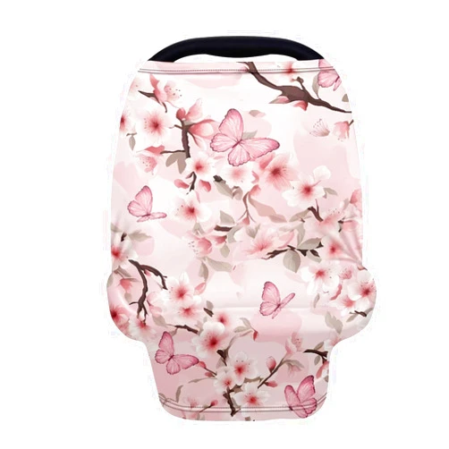 Uasibuni Blossom Butterfly Print Portable Baby Car Seat Canopy Comfy Nursing Cover for Breastfeeding Multi-Use Carseat Canopy