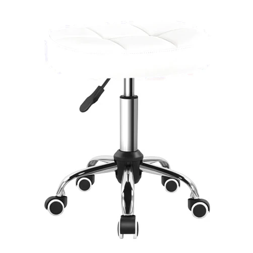 BFTOU White Minimalist Square Swivel Stool with Wheel Perfect for Work SPA Shop Massage Height-Adjustable and Cost-Effective Rolling Stool Chair