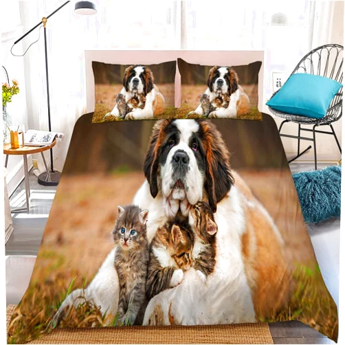 XIAMANG Duvet Cover California King Brown St Bernard Bedding Sets Color-Soft with Zipper Closure Fluffy Light-Weight Duvet Covers + 2 Pillowcases 20