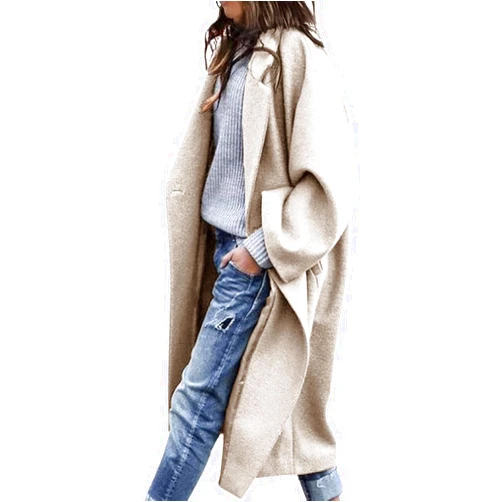 Bnycuml Women's Winter Wool Coat Notch Lapel Single Breasted Casual Mid Long Pea Trench Coat