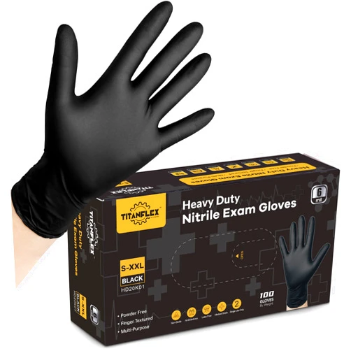 TitanFlex Disposable Nitrile Exam Gloves, 6-mil, Black, Heavy Duty Disposable Gloves, Cooking Gloves, Latex Free, Powder Free