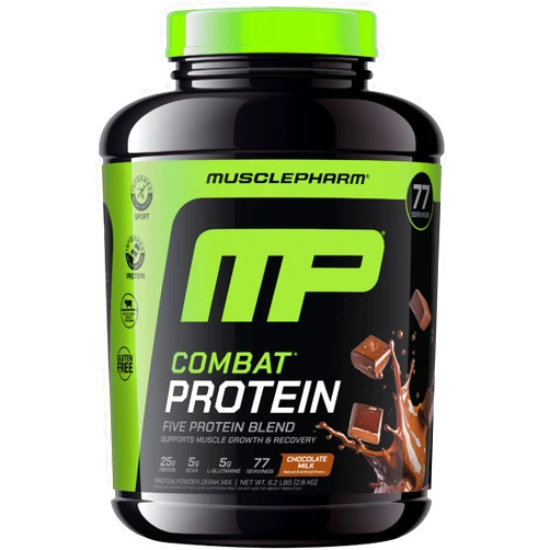 Muscle Pharm MusclePharm Combat Protein Powder, Chocolate Milk Flavor, Fuels Muscles for Productive Workouts, 5 Protein Sources Including Whey Protein Isolate & Egg Albumin, Gluten Free, 6.2 lb, 77 Servings