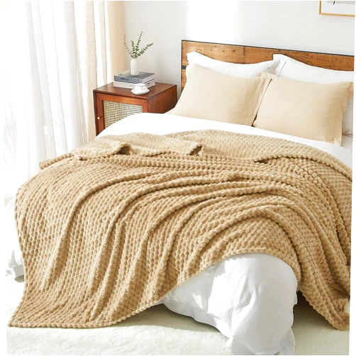 PHF Ultra Soft Flannel Fleece Blanket Queen Size, Lightweight 3D Jacquard Fleece Blanket, No Shedding, No Pilling, Luxury 340GSM Aesthetic Fluffy Cozy Blanket for Bed Room Decor, 90