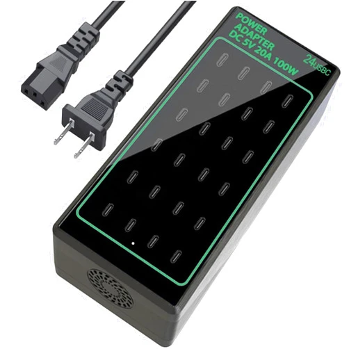 Nongxiang 24-Port 100W (20A) USB C Charger, Multiple USB C Charging Station, Home Desktop USB C Fast Charger, Travel Convenient Charger Hub Power Adapter, Compatible with iPhone/Samsung/Google and more.
