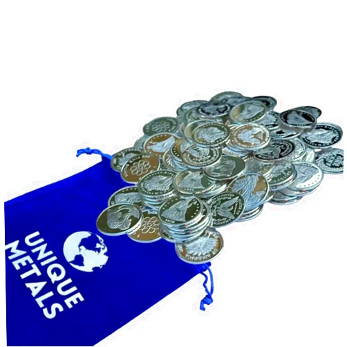 Unique Metals Pack of Ten (10) One Gram .999 Pure Silver Coins with Random Designs in a Jewelry Pouch | Made in USA