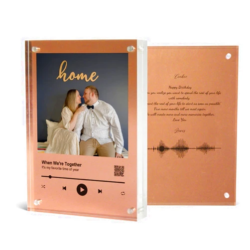IGREAN Custom Audio Acrylic | With Song QR Code | Music Photo Plaque Double Sided Frames with Gift Box | Bronze Anniversary Gift for her or him, 9 * 13 * 2cm