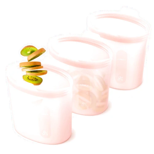 Greater goods Reusable Silicone Food Storage Bags, Stand Up Zip, Multi-Use Storage containers, BPA- Free, Dishwasher, Microwave, and Oven Safe, Pink, 32 Oz (1 Set of 3)