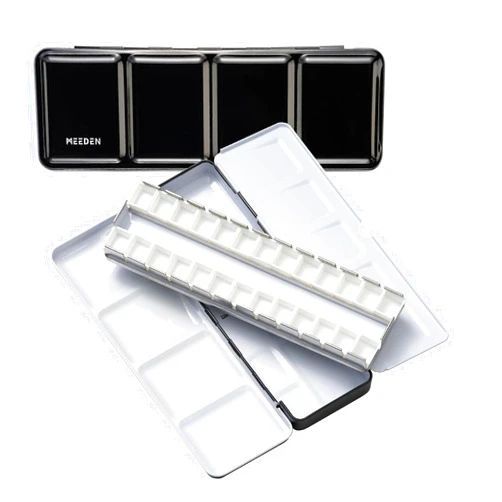 MEEDEN Empty Watercolor Paint Palette: Travel Water Color Palette Tin with 24 Half Pans - Portable Metal Palette Tin Box (Black)