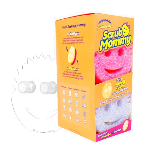 Scrub Daddy 6 Scrub Mommy Kitchen Sponges & 1 Daddy Caddy Sponge Holder - Scratch-Free for Dishes & Multipurpose Cleaning - BPA Free & Made with Polymer Foam - Stain & Odor Resistant