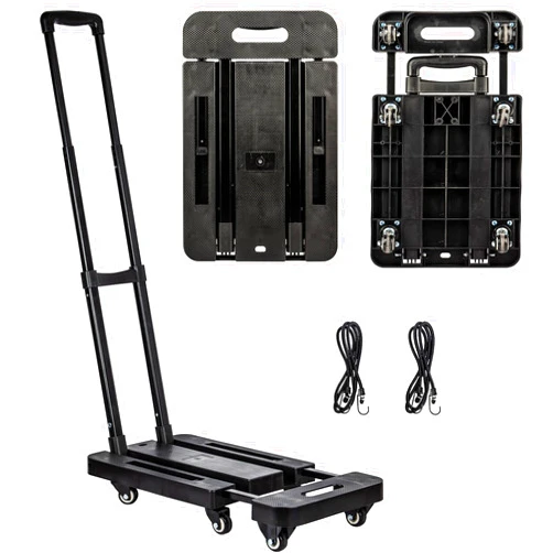JOYCEMALL Folding Hand Truck, JOYCEMALL 500LB / 227KG Portable Heavy Duty Platform Cart Utility Foldable Dolly with 6X Wheels & 2X Elastic Ropes for Luggage Moving Shopping Travel Office Use