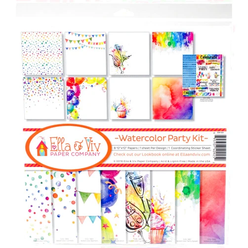 Reminisce Ella & Viv by Reminisce Ella & Viv Watercolor Party Kit, Multi Color, 12x12 inches