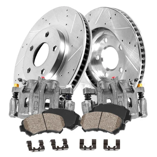 Callahan BRAKE PARTS Callahan CCK04330 [2] FRONT Premium Original Brake Calipers + [2] Drilled/Slotted Rotors + Ceramic Pads + Hardware