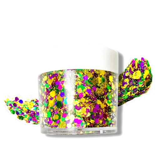CiikDux Mardi Gras Glitter Gel for Body, Face, Hair and Lip, Color Changing Glitter Gel Under Light (Mardi Gras)
