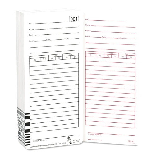 Acroprint 09-9111-000 - TIME CARD FOR ES1000 ELECTRONIC TOTALIZING PAYROLL RECORDER, 100/PACK