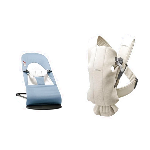 BabyBjörn BABYBJÖRN Bouncer Balance Soft, Cotton/Jersey, Blue/Gray & Baby Carrier Mini, 3D Jersey, Light Beige