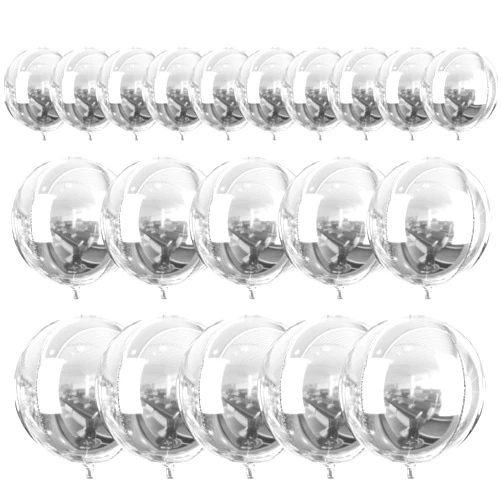 PartyWoo Silver Foil Balloons, 20 pcs Round Foil Balloons Different Sizes Pack of 22 Inch 15 Inch 10 Inch 4D Foil Balloons and Ribbon, Large Foil Balloons for Birthday Decorations, Party Decorations