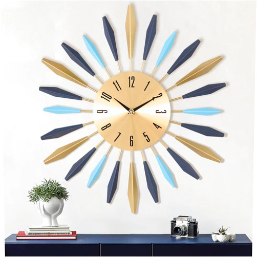 Lafocuse 23 Inch Silent Metal Mid Century Wall Clocks for Living Room Decor, Colorful Sunburst Starburst Large Wall Clock Battery Operated Mordern Art Deco Kitchen Office
