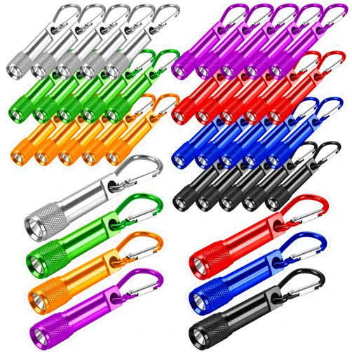 Huangfbfx 42 Pcs Mini LED Keychain Flashlight with Carabiner Clip, Compact Metal Emergency Light for Camping Hiking Cycling Survival Kits