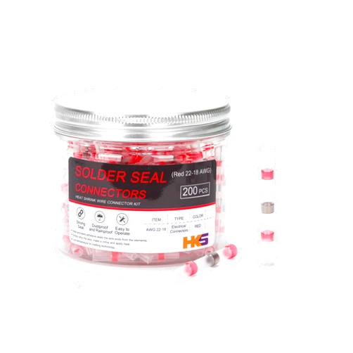 HKS 200 PCS Solder Seal Wire Connectors - Red 22-18 AWG - Heat Shrink Solder Butt Connectors - Automotive Marine Boat Crimp - Waterproof and Insulated