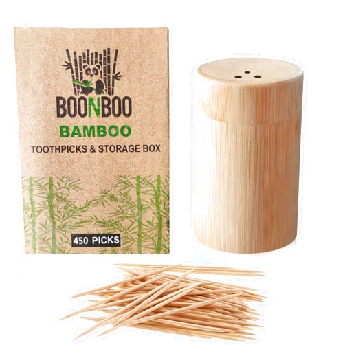 BOONBOO Bamboo Toothpicks and Holder, Double-Sided, 450 Counts