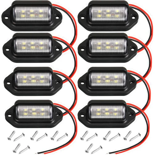 Mudder 8 Packs 12V 6 LED License Plate Light Waterproof License Plate Lamp Taillight for Truck SUV Trailer Van RV Trucks and Boats License Tags (Black)