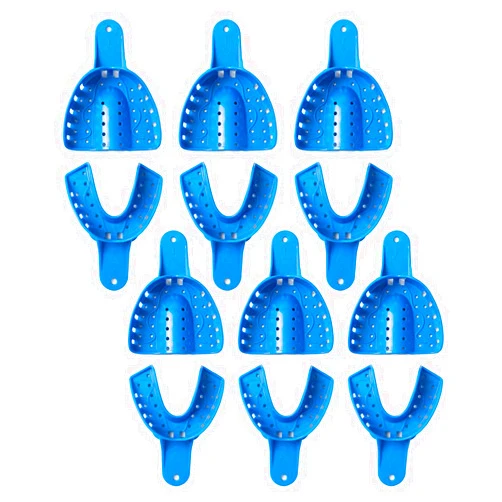 SNAWOP Dental Impression Trays 12PCS Perforated Plastic Holder for Impression Matrials Multi Sizes (6PCS Upper+6PCS Lower L)