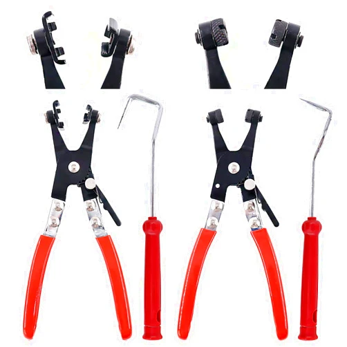 Swpeet 4Pcs Hose Clamp Plier Set, Including 2Pcs Cross Slotted and Flat Band Hose Hose Clamp Plier with 2Pcs Hose Removal Hook Set Perfect for Hose Installations of Low Radiators