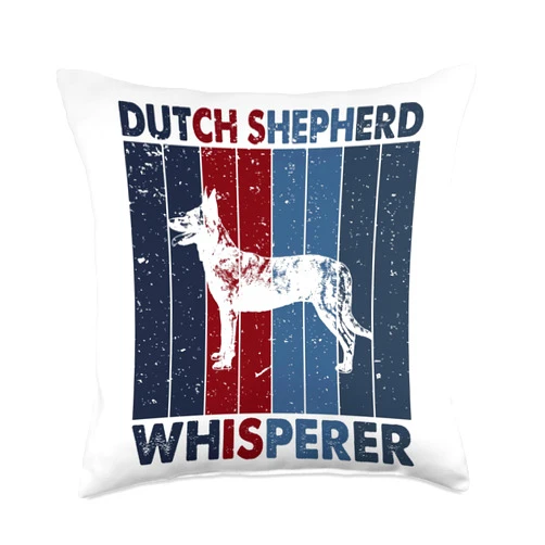 Retro Dutch Shepherd Gift for Men, Women & Kids Dog Dad Mom Whisperer-Dutchie Vintage Dutch Shepherd Throw Pillow, 18x18, Multicolor