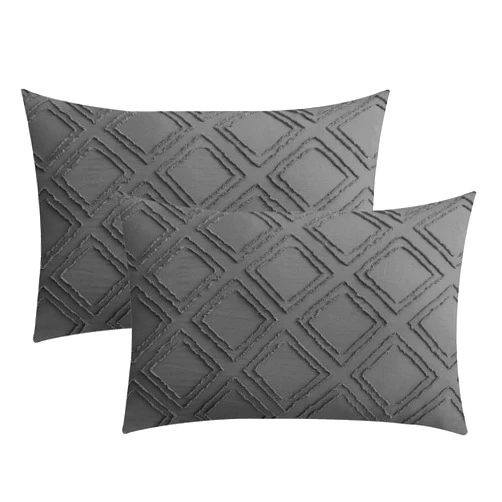 JELLYMONI 2 Pack Grey Pillowcases Standard Size, Soft Microfiber Geometric Tufted Pillow Covers with Envelope Closure (Pillows are not Included)