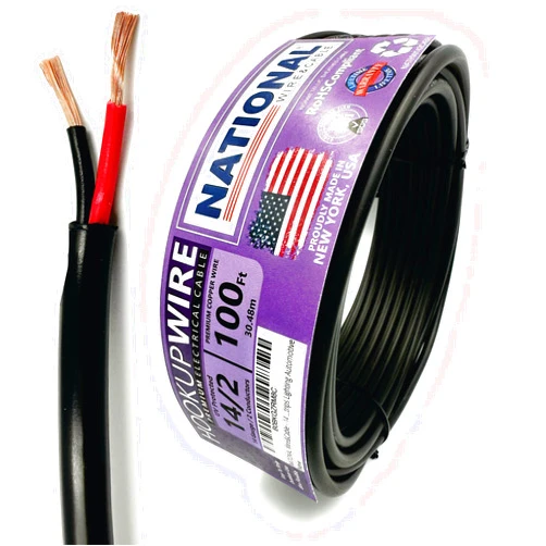 NATIONAL Wire&Cable - 14 Gauge 2 Conductors Premium Electrical Wire - Made in USA - 14 AWG Wire Stranded PVC Cord Copper Cable 100 Ft. Flexible Low Voltage LED Cable Lighting Automotive