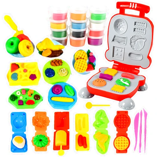 GOVOY Color Dough Set Kitchen Creations Waffle Pizza Burger Maker Pretend Chef Toy Play Food Modeling Tools Kit with 12 Colors Wheat Doughs for Kids Girls Boys Christmas Birthday Gift 40Pcs