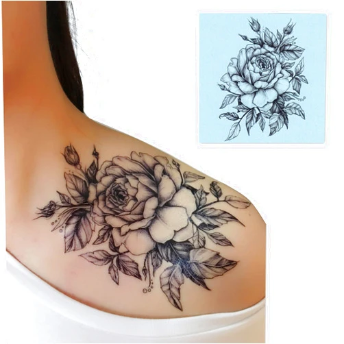 DaLin Temporary Tattoo DaLin 4 Sheets Temporary Tattoos for Men Women Flowers Collection (Black Rose)