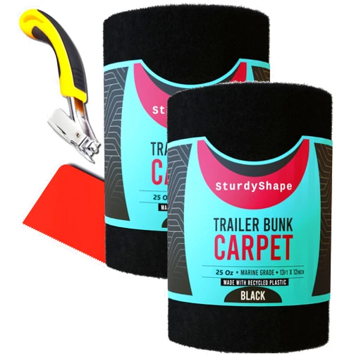 SturdyShape Thick Boat Trailer Bunk Carpet Kit 13ftx12in 25oz Marine Grade (2, Black, 12inx13ft)