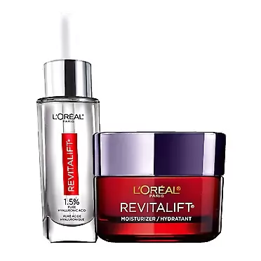L'Oreal Paris Revitalift Anti-Aging Skin Care Regimen Kit with Hyaluronic Acid Facial Serum and Triple Power Face Moisturizer, Paraben and Fragrance Free, 2 count