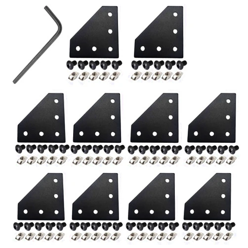 Baykailin 10Pcs 2020 Corner Bracket Joint Plate L Shape 5 Hole Aluminum Extrusion Connector with 50Pcs T-Nuts, 50Pcs Screws and 1Pcs Wrench for 20 x 20mm Series Aluminum Extrusion Profile