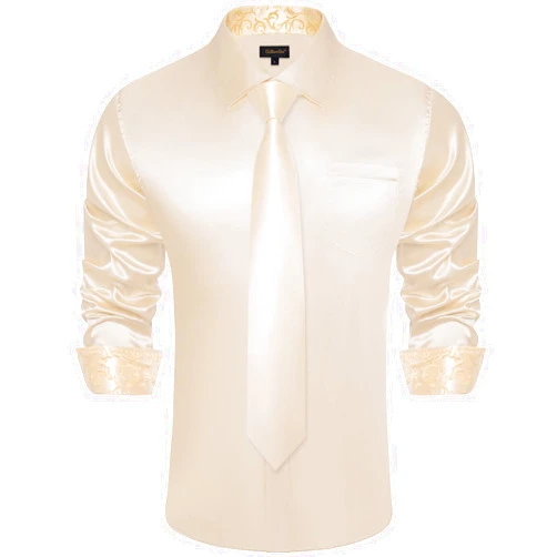 DiBanGu Satin Shirt and Tie Sets for Men Dress Shirts Long Sleeve Inner Contrast Men's Casual Button-Down Shirts S-3XL