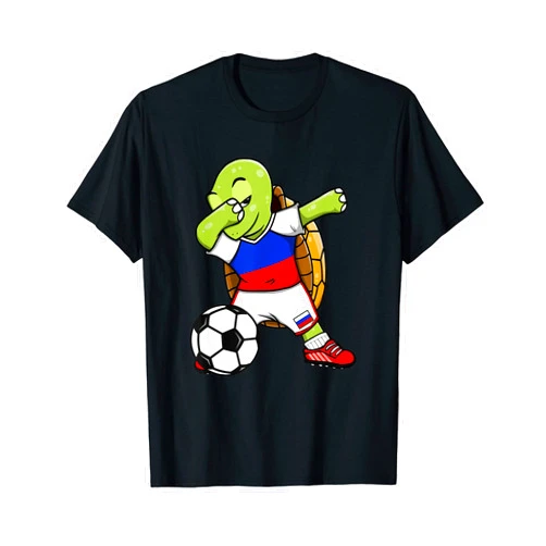 Teeisle Russia Soccer Dabbing Turtle Russia Soccer Fans Jersey Russian Football T-Shirt
