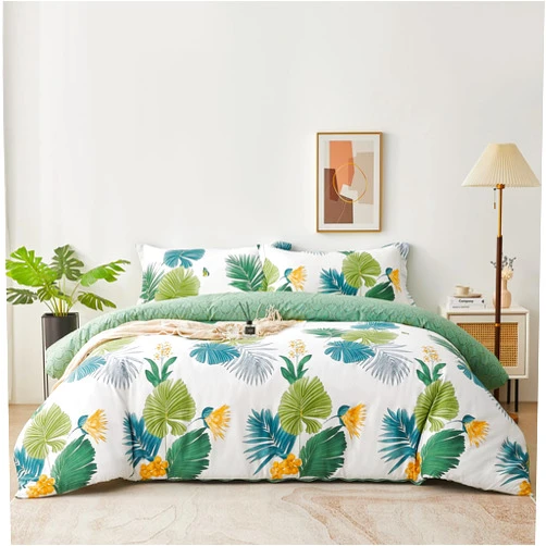SAPHREAS Green Palm Leaves Duvet Cover Set King Size 3pcs Tropical Monstera Leaf Bedding Comforter Duvet Cover 100% Cotton 1 Duvet Cover 2 Pillow Shams, Comforter Not Included