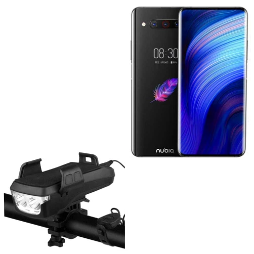 BoxWave Stand and Mount for ZTE Nubia Z20 (Stand and Mount Solar Rejuva Bike Mount (4000mAh), Bike Mount with Solar Power Bank, Lights, and Horn for ZTE Nubia Z20 - Jet Black