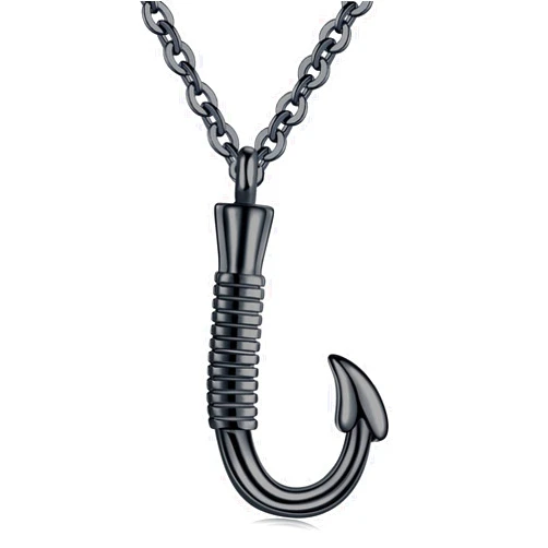 AZFVBQL Fishing Hook Cremation Necklace for Ashes Fish Hook Stainless Steel Urn Jewelry Memorial Pendant Keepsake for Men