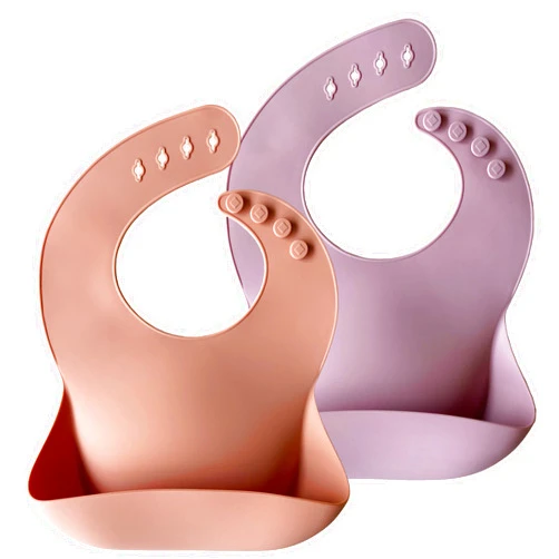 Moonkie Silicone Baby Bibs Set Of 2, BPA Free Soft Adjustable Fit Waterproof Feeding Bibs for Babies and Toddlers(Muted/Pale Mauve)