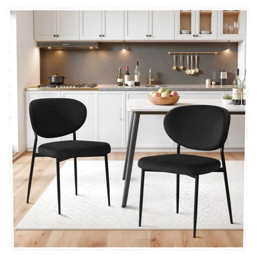 STOOLINK Black Dining Chairs Set of 2 Velvet Upholstered Dining Room Chairs Wide Seat Filled with 58D Memory Foam Modern Kitchen Chairs with Curved Back & Swivel Leveling Feet for Restaurant