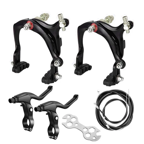 Hmfmdy Bike Brakes Calipers Set, Bike Brake Pads, Front & Rear C Caliper Brake Kit, Inner and Outer Cables and Bike Brake Levers Kit with Cables for hildren Bike C Shape Brake, Road Bike - Black