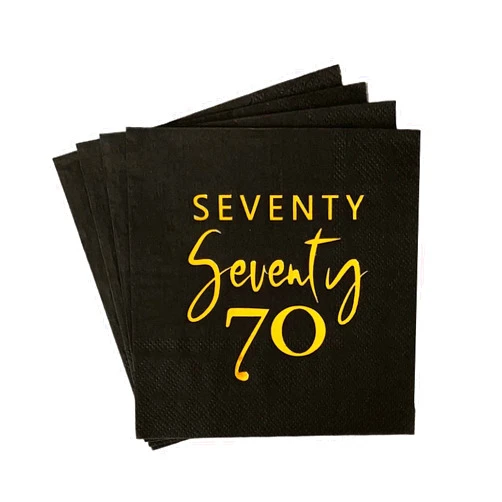 IETOSY 40pcs Black and Gold 70th Birthday Cocktail Napkins,70th Paper Beverage Napkins for 70th Birthday Decorations,70 Birthday Party Supplies Favor for Cake Dessert Table