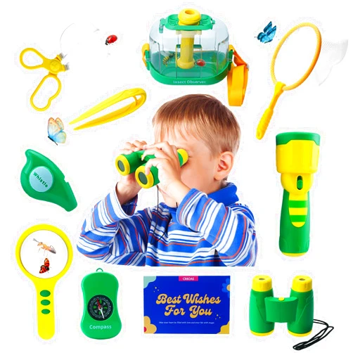 CR8OAS Kids Explorer Kit - 10 Pcs Outdoor Toys with Bug Catcher for Kids, Binoculars & More, STEM Educational Toy for Boys & Girls, Ideal Gift for Nature Exploration, Hiking, Camping, Adventure