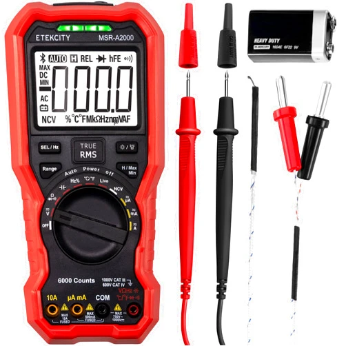Etekcity Digital Multimeter Voltmeter Tester TRMS 6000 Counts, AC DC Current Voltage Meter, Amp, Ohm, Diode, Capacitance, Frequency, Temperature, NCV, Resistance, Red, MSR-A2000