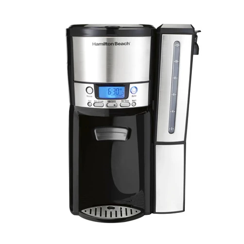 Hamilton Beach One Press Programmable Dispensing Drip Coffee Maker with 12 Cup Internal Brew Pot, Water Reservoir, Black and Silver (47950)